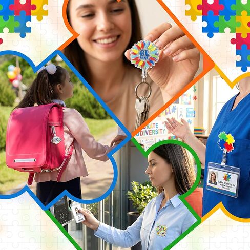 9 قطع بكرة شارة شهر الوعي بالتوحد، لغز لامع من الأكريليك قابل للسحب، مشبك شارة التمريض، قوس قزح Be Kind، بطاقة الهوية، حامل بطاقة الهوية، ملحقات مشبك التمساح المكتبي لطلاب الطبيب والممرضات in Kuwait