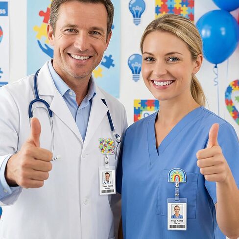 9 قطع بكرة شارة شهر الوعي بالتوحد، لغز لامع من الأكريليك قابل للسحب، مشبك شارة التمريض، قوس قزح Be Kind، بطاقة الهوية، حامل بطاقة الهوية، ملحقات مشبك التمساح المكتبي لطلاب الطبيب والممرضات in Kuwait