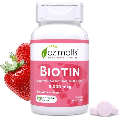 EZ Melts Dissolvable Biotin 5,000 mcg, Hair, Skin & Nail Support, Sugar-Free, 3-Month Supply in Kuwait