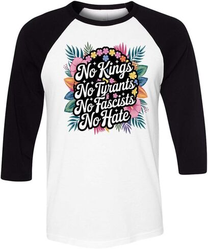 Peace Sign No Kings No Tyrants No Fascists No Hate Three-Quarter Raglan Sleeve Baseball Shirt Unisex in Saudi Arabia