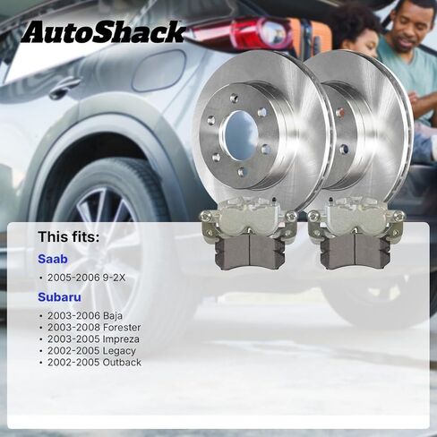 AutoShack Front Vented Brake Rotors + Premium Ceramic Pads + Calipers 8-PC Brake Kit Replacement for 2003-2008 Subaru Forester 2008 Subaru Impreza 2005-2006 Saab 9-2X 11.55" (293.4 mm) in Saudi Arabia