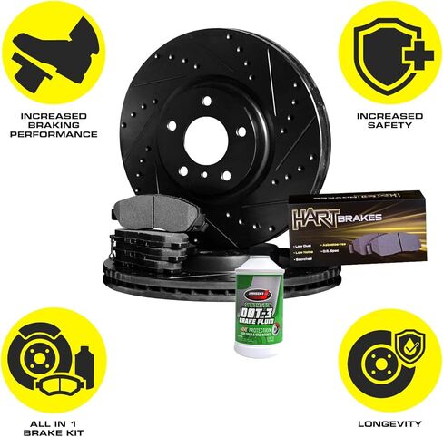 Hart Brakes Front and Rear Brakes and Rotors| Front and Rear Semi Metallic Brake Pads and Rotors Kit| Fits 2020-2021 Toyota Highlander in Kuwait