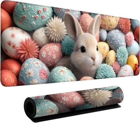 Easter Bunny Gaming Mouse Pad 31.5"x11.8" Large Extended Pad Desk Mat Anti-Slip Rubber Base & Durable Stitched Edges for Gamers Smooth Mouse Pad Writing Surface for Desk Office/Home in Saudi Arabia