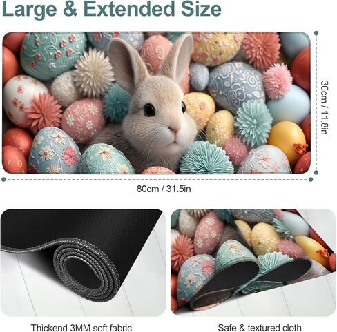 Easter Bunny Gaming Mouse Pad 31.5"x11.8" Large Extended Pad Desk Mat Anti-Slip Rubber Base & Durable Stitched Edges for Gamers Smooth Mouse Pad Writing Surface for Desk Office/Home in Saudi Arabia