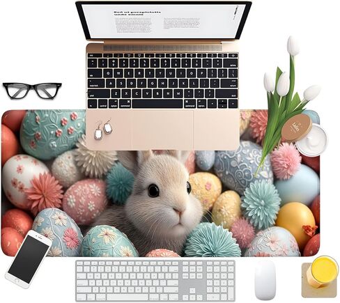 Easter Bunny Gaming Mouse Pad 31.5"x11.8" Large Extended Pad Desk Mat Anti-Slip Rubber Base & Durable Stitched Edges for Gamers Smooth Mouse Pad Writing Surface for Desk Office/Home in Saudi Arabia