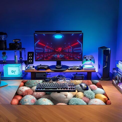 Easter Bunny Gaming Mouse Pad 31.5"x11.8" Large Extended Pad Desk Mat Anti-Slip Rubber Base & Durable Stitched Edges for Gamers Smooth Mouse Pad Writing Surface for Desk Office/Home in Saudi Arabia