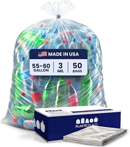 Plasticplace Contractor Trash Bags 55-60 Gallon, Heavy Duty Garbage Bags, 3.0 Mil Clear Trash Bags, Tear-Resistant Large Trash Can Liners for Construction, Recycling & Home Improvement (50 Count) in Kuwait