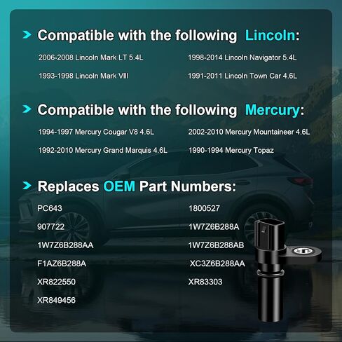 Engine Camshaft Position Sensor Compatible with Ford F150 F250 F350 F450 F550 F53 Explorer Mustang Expedition E150 E250 E350 E450 Lincoln Navigator Mercury Cougar Replaces 1W7Z6B288A, PC643, 907722 in Saudi Arabia