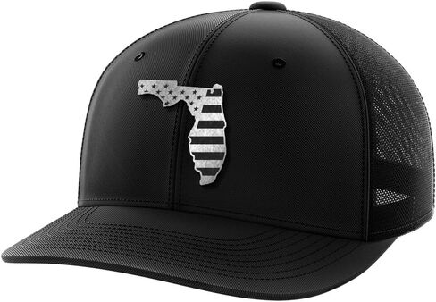 Greater Half Florida Blk Leather Patch Trucker Hat – USA Made Adjustable Snapback Mesh Cap – United– 6-Panel Mid Profile in Saudi Arabia