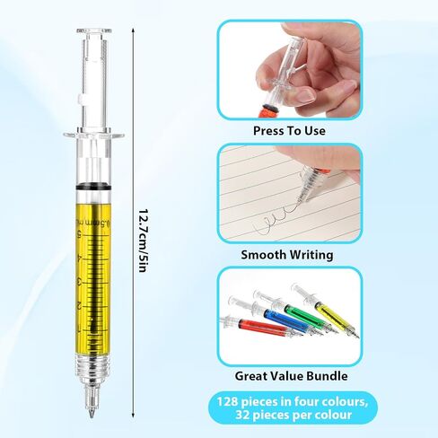 128 قطعة من أقلام الجل المحقنة السائبة للممرضات 4 ألوان مجموعة أقلام ذات نقطة كروية مع حبر أسود قابل للسحب لهدايا الحفلات ذات الطابع الطبي، واللوازم المكتبية المدرسية، وجوائز الطلاب وهدايا تقدير الممرضات in Kuwait