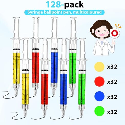 128 قطعة من أقلام الجل المحقنة السائبة للممرضات 4 ألوان مجموعة أقلام ذات نقطة كروية مع حبر أسود قابل للسحب لهدايا الحفلات ذات الطابع الطبي، واللوازم المكتبية المدرسية، وجوائز الطلاب وهدايا تقدير الممرضات in Kuwait