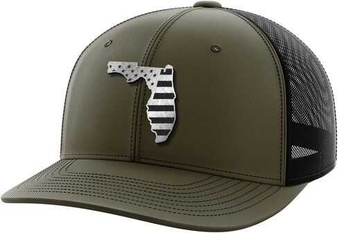 Greater Half Florida Blk Leather Patch Trucker Hat – USA Made Adjustable Snapback Mesh Cap – United– 6-Panel Mid Profile in Saudi Arabia