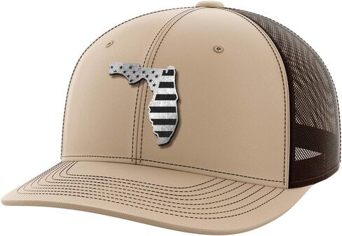 Greater Half Florida Blk Leather Patch Trucker Hat – USA Made Adjustable Snapback Mesh Cap – United– 6-Panel Mid Profile in Saudi Arabia