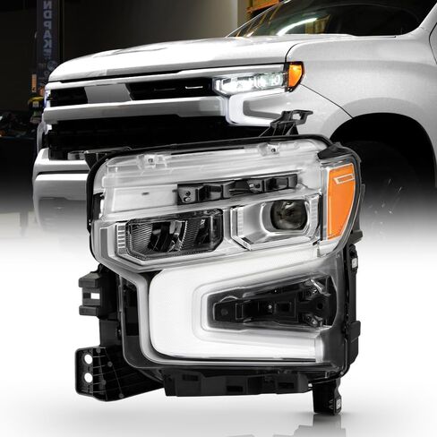 KEEKPO - For 2022-2024 Chevy Silverado 1500 LT|RST Chrome Bezel w/Amber Tracer Animation LED Headlights Headlamps Pair in Kuwait