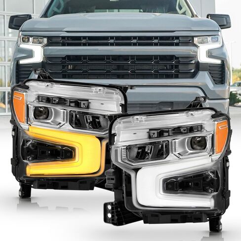 KEEKPO - For 2022-2024 Chevy Silverado 1500 LT|RST Chrome Bezel w/Amber Tracer Animation LED Headlights Headlamps Pair in Saudi Arabia