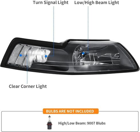 DWVO Headlight Assembly Compatible with 1999-2004 Ford Mustang Passenger and Driver Side Headlamps in Saudi Arabia