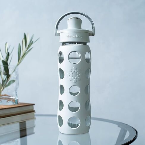 Lifefactory 22-Ounce Active Flip Cap Glass Water Bottle, 22oz, Cool Grey in Kuwait