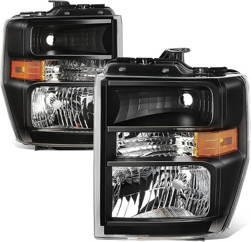 مجموعة المصابيح الأمامية من Auto Dynasty متوافقة مع 2008-2021 Ford E150 E250 E350 E450 F650 F750 Super Duty، استبدال المصابيح الأمامية الهالوجين على الجانب الأيمن للركاب، FO2503249، زاوية كهرماني مبيت من الكروم in Kuwait