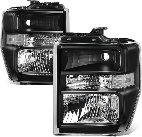 مجموعة المصابيح الأمامية من Auto Dynasty متوافقة مع 2008-2021 Ford E150 E250 E350 E450 F650 F750 Super Duty، استبدال المصابيح الأمامية الهالوجين على الجانب الأيمن للركاب، FO2503249، زاوية كهرماني مبيت من الكروم in Kuwait