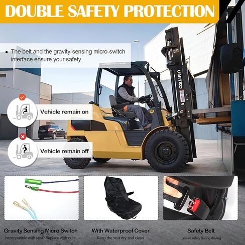 Universal Forklift Seat with Cover,High - Resilience Foam Cushioning with Seat Belt, Adjustable Armrests & Micro Switch - Fit for Forklift,Tractor,Mower in Kuwait