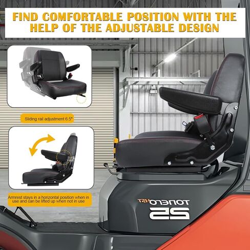Universal Forklift Seat with Cover,High - Resilience Foam Cushioning with Seat Belt, Adjustable Armrests & Micro Switch - Fit for Forklift,Tractor,Mower in Kuwait