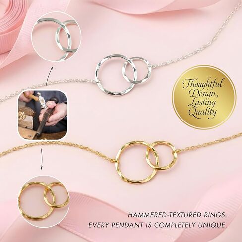 HOPE LOVE SHINE Coach Appreciation Gift for Women - Trainer, Mentor Necklace, Jewelry 16+2", 14k Gold Plated Sterling Silver, 2 Interlocking Rings in Kuwait