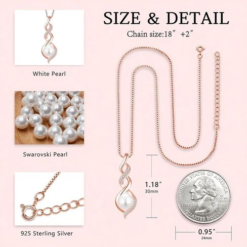 Pearl Necklace for Women 925 Sterling Silver Pearl Pendant Necklace Dainty Single Real Pearl Necklace Birthday Anniversary Jewelry Gifts for Wife Her in Saudi Arabia