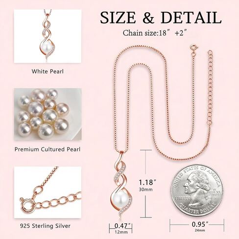 Pearl Necklace for Women 925 Sterling Silver Pearl Pendant Necklace Dainty Single Real Pearl Necklace Birthday Anniversary Jewelry Gifts for Wife Her in Saudi Arabia
