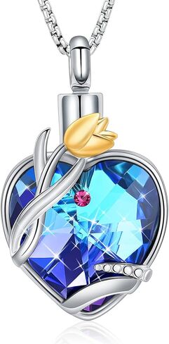 Oinsi Cremation Jewelry Heart Urn Necklaces for Ashes for Women Tulip Memorial Human Ashes Pendant Birthstone Keepsake Jewelry in Saudi Arabia
