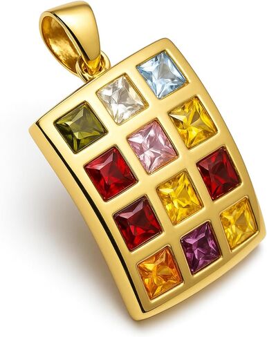 Ephod Breastplate Necklace - 12 Tribes of Israel Hoshen Amulet with Cubic Zirconia Stones, Gold Plated Priest Breastplate Pendant, Holy Land Judaica Jewelry for Men & Women, 20in Chain in Kuwait