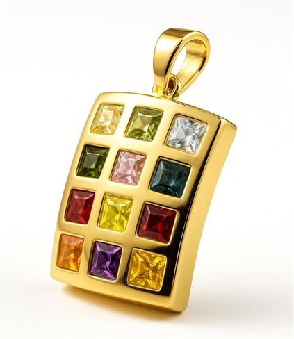 Ephod Breastplate Necklace - 12 Tribes of Israel Hoshen Amulet with Cubic Zirconia Stones, Gold Plated Priest Breastplate Pendant, Holy Land Judaica Jewelry for Men & Women, 20in Chain in Kuwait