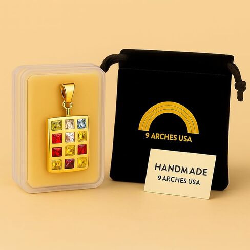 Ephod Breastplate Necklace - 12 Tribes of Israel Hoshen Amulet with Cubic Zirconia Stones, Gold Plated Priest Breastplate Pendant, Holy Land Judaica Jewelry for Men & Women, 20in Chain in Kuwait