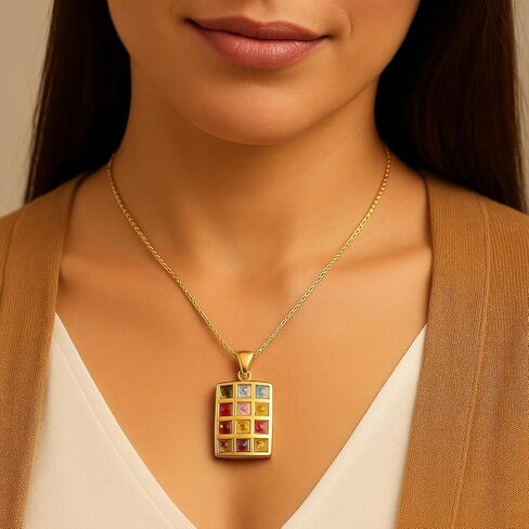 Ephod Breastplate Necklace - 12 Tribes of Israel Hoshen Amulet with Cubic Zirconia Stones, Gold Plated Priest Breastplate Pendant, Holy Land Judaica Jewelry for Men & Women, 20in Chain in Kuwait