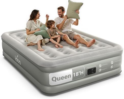Idoo Queen Air Matress مع مضخة مبنية ، 18 مرتبة مرتفعة مرتفعة ، تم ترقيتها من أربع مرتبة في الهواء ، مرتبة قابلة للنفخ للضيوف والمنزل ، كولشون قابلة للتخفيف ، سرير جوي ، 650 رطلاً كحد أقصى in Kuwait