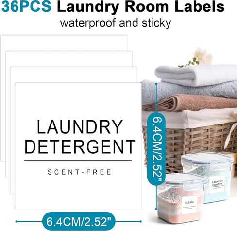 36 قطعة من ملصقات غرفة الغسيل البيضاء المقاومة للماء وملصقات تنظيم المنزل للزجاجات والجرار وموزعات المنظفات وملصقات تخزين الغسيل لمستلزمات التنظيف in Kuwait