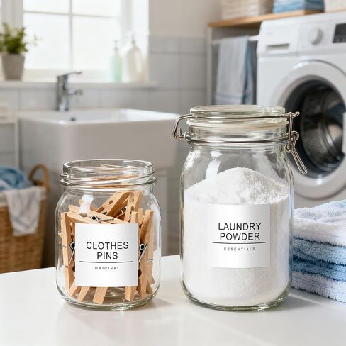 36 قطعة من ملصقات غرفة الغسيل البيضاء المقاومة للماء وملصقات تنظيم المنزل للزجاجات والجرار وموزعات المنظفات وملصقات تخزين الغسيل لمستلزمات التنظيف in Kuwait