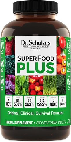 Dr. Schulze's SuperFood Plus | Vitamin & Mineral Herbal Concentrate | Daily Nutrition & Increased Energy | Gluten-Free & Non-GMO | Vegan | 390 Tabs | Packaging May Vary in Kuwait