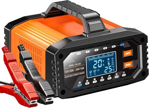 Smart Car Battery Charger, 20Amp Adjustable Current Battery Charger, 12V/24V LiFePO4 Lead Acid Trickle Charger, Automatic Maintainer & Desulfator, Repair, Winter Mode, Temp Compensation & Protections in Saudi Arabia