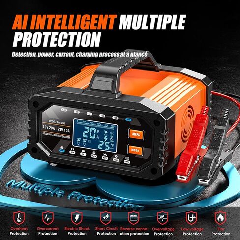 Smart Car Battery Charger, 20Amp Adjustable Current Battery Charger, 12V/24V LiFePO4 Lead Acid Trickle Charger, Automatic Maintainer & Desulfator, Repair, Winter Mode, Temp Compensation & Protections in Saudi Arabia