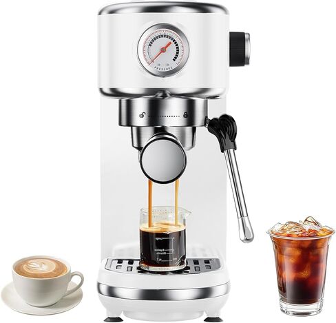 Espresso Machine with Milk Frother, 20 Bar High Pressure Professional Espresso Maker Automatic, Compact Stainless Steel Coffee Machine for Cappuccino, Latte, Gift for Coffee Lover, Silver in Saudi Arabia
