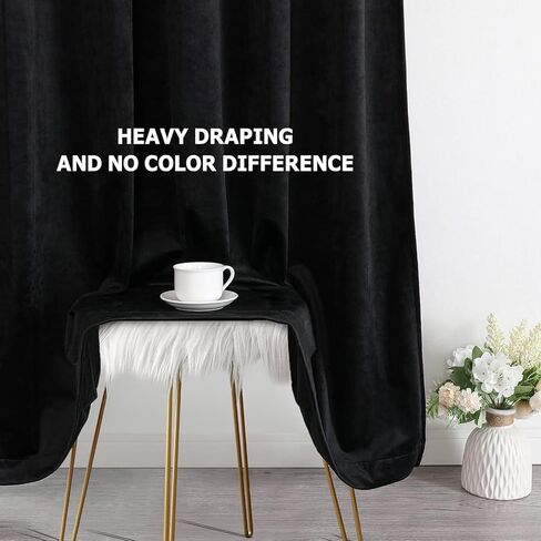 Benedeco Black Velvet Curtains for Bedroom Window, Super Soft Luxury Drapes, Room Darkening Thermal Insulated Rod Pocket Curtain for Living Room, W42 by L108 inches, 2 Panels in Saudi Arabia