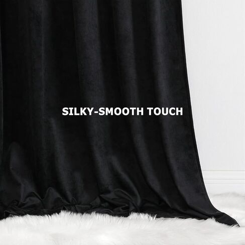 Benedeco Black Velvet Curtains for Bedroom Window, Super Soft Luxury Drapes, Room Darkening Thermal Insulated Rod Pocket Curtain for Living Room, W42 by L108 inches, 2 Panels in Saudi Arabia