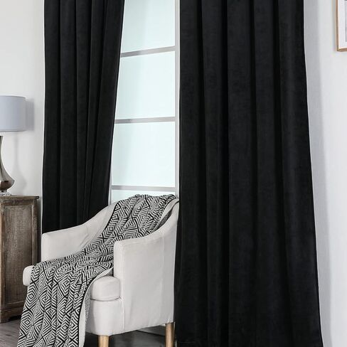 Benedeco Black Velvet Curtains for Bedroom Window, Super Soft Luxury Drapes, Room Darkening Thermal Insulated Rod Pocket Curtain for Living Room, W42 by L108 inches, 2 Panels in Saudi Arabia