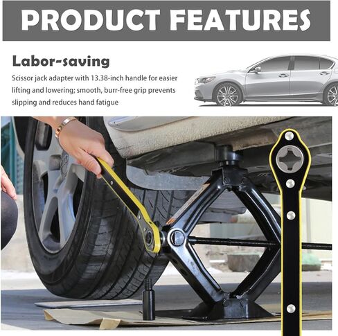 Portable Car Jack Ratchet Wrench with Long Handle,360° Swivel Car Jack Handle Replacement Tire Wrench for Labor-Saving,Universal Tire Changing Tool Cars Jacks Accessories in Kuwait