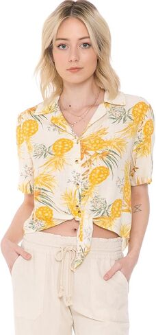 Cali1850 Women's Oceanside Linen Shirts – Casual Printed Button Down Top Collared Blouse in Saudi Arabia