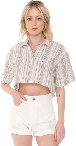 Cali1850 Women's Oceanside Linen Shirts – Casual Printed Button Down Top Collared Blouse in Saudi Arabia