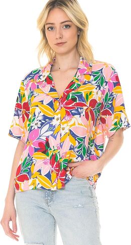 Cali1850 Women's Oceanside Linen Shirts – Casual Printed Button Down Top Collared Blouse in Saudi Arabia