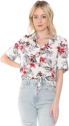Cali1850 Women's Oceanside Linen Shirts – Casual Printed Button Down Top Collared Blouse in Saudi Arabia