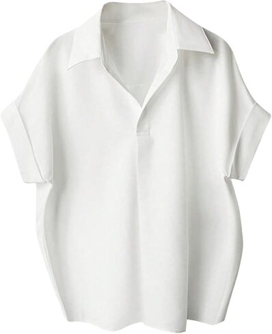 SOLY HUX Women's Short Sleeve Tops Collared V Neck Blouse Loose Business Casual Office Shirts in Saudi Arabia