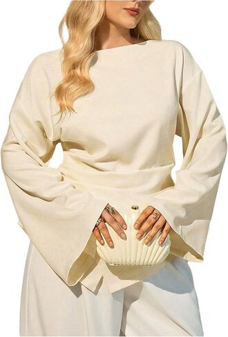 Floerns Women's Plus Size Blouses Dressy Casual Elegant Bell Sleeve Ruched Work Shirts in Saudi Arabia